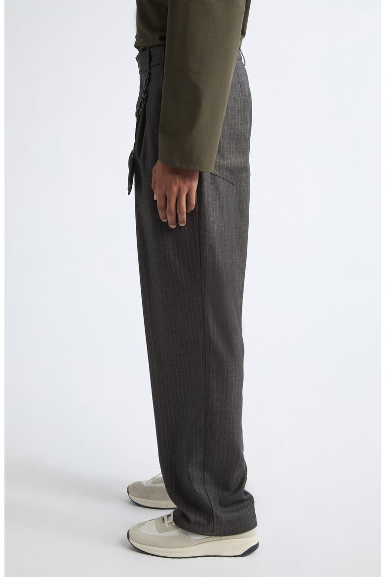 Loose Fit Pleated Flannel Pants, Alternate, color, CHARCOAL