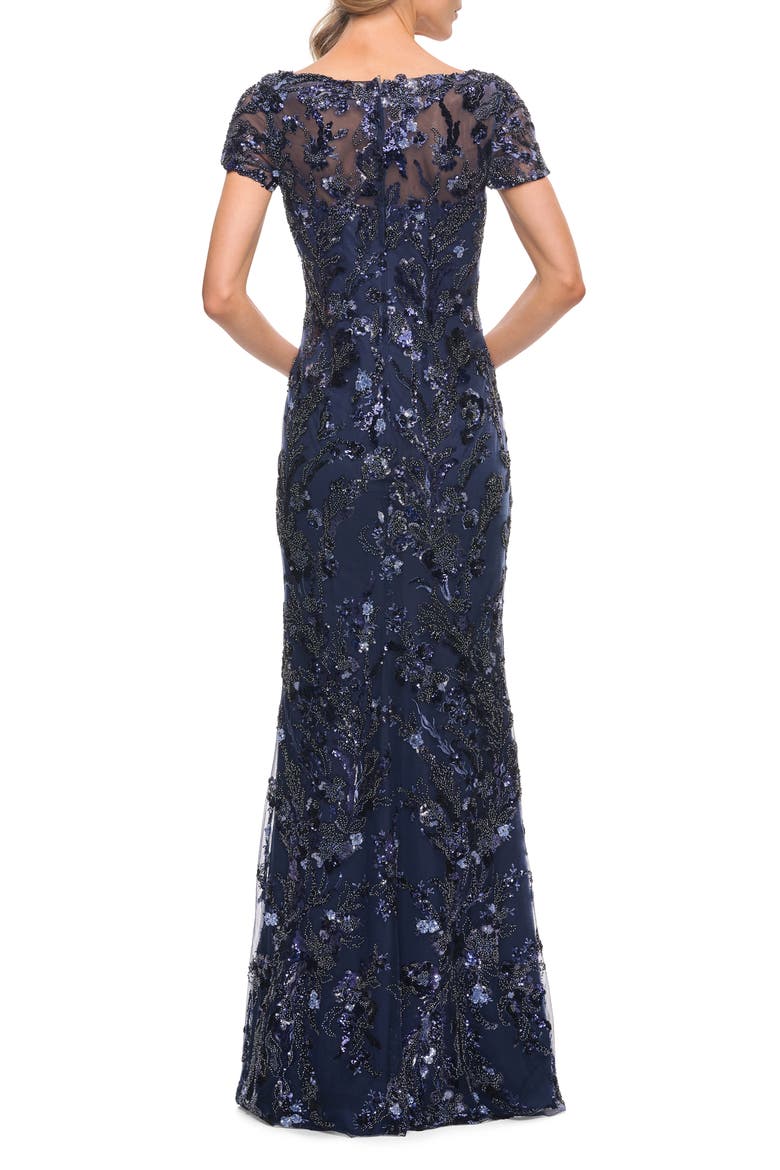 Stunning Beaded Long Gown with V Neckline, Alternate, color, NAVY