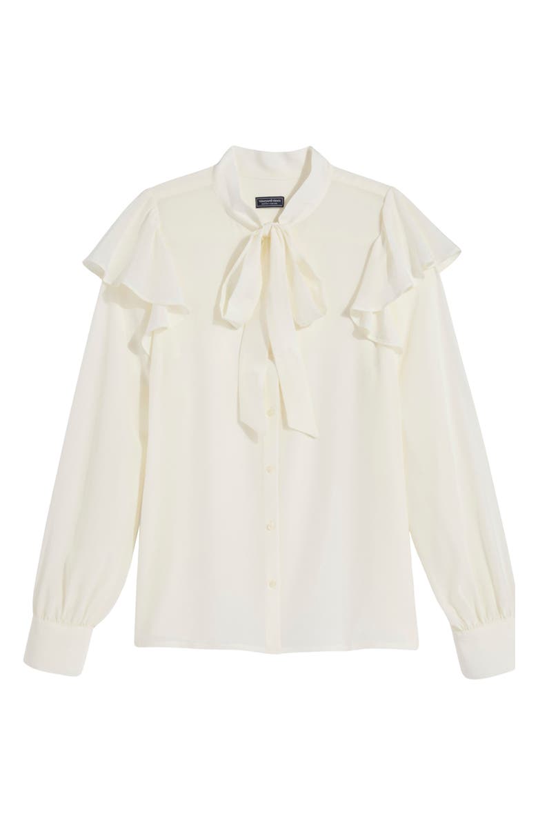 vineyard vines Tie Neck Silk Crêpe de Chine Button-Up Shirt, Alternate, color, Marshmallow