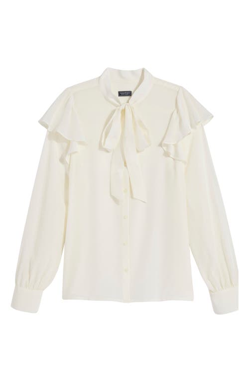Vineyard Vines Tie Neck Silk Crêpe De Chine Button-up Shirt In White