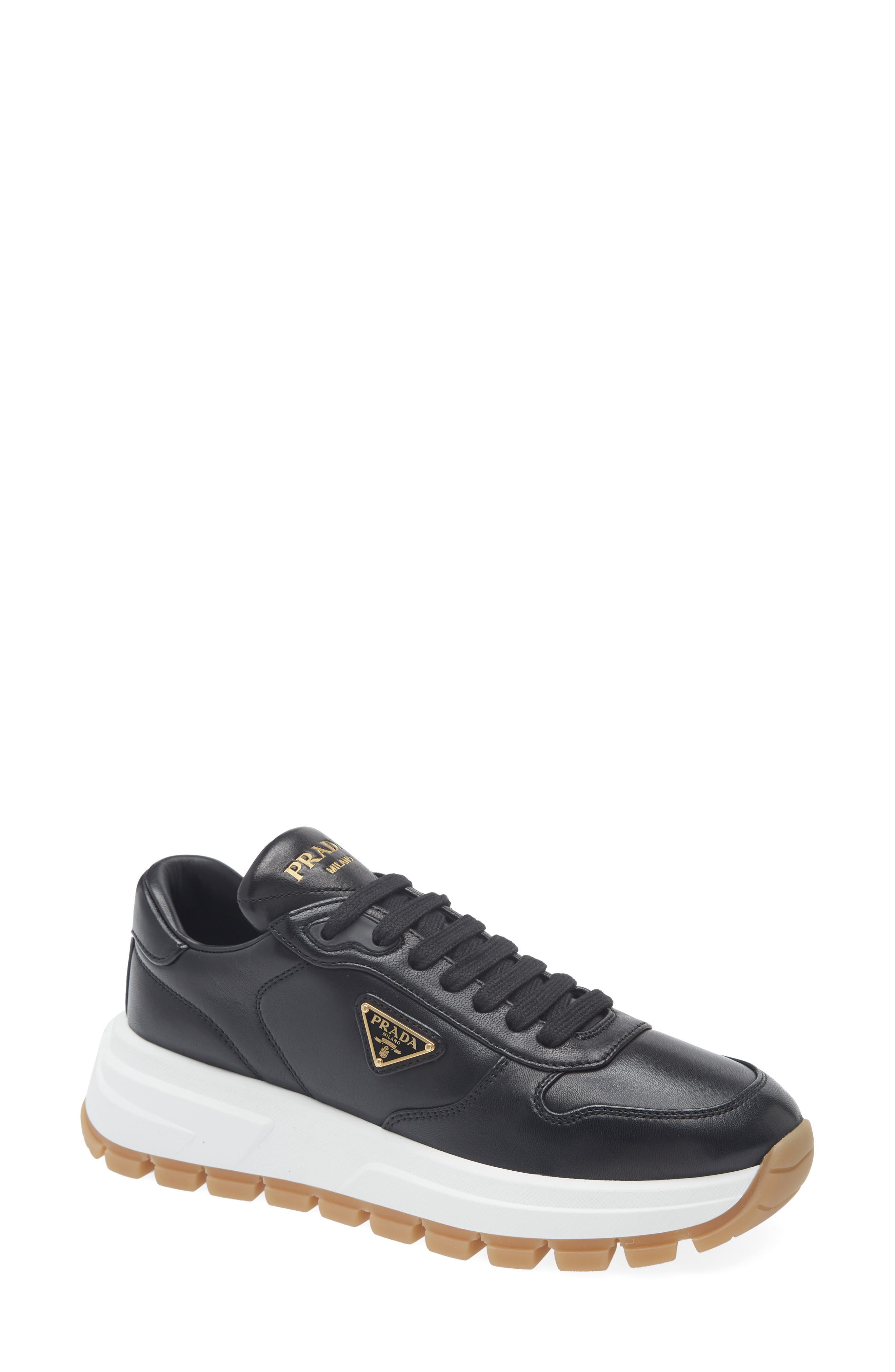 Prada Prax Leather Sneaker, Main, color, Nero