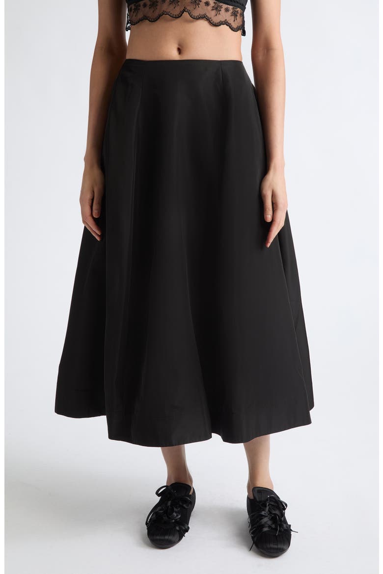 Sculpt Ripple Taffeta Midi Skirt, Main, color, BLACK