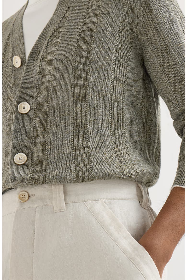 Linen and cotton textured rib cardigan, Alternate, color, Olive