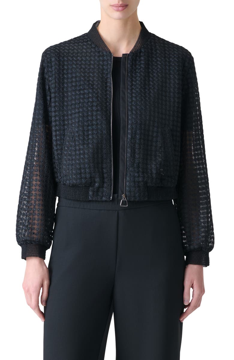 Akris Taide Flower Grid Tulle Bomber Jacket, Main, color, Black