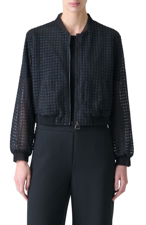 Akris Taide Flower Grid Tulle Bomber Jacket In Black