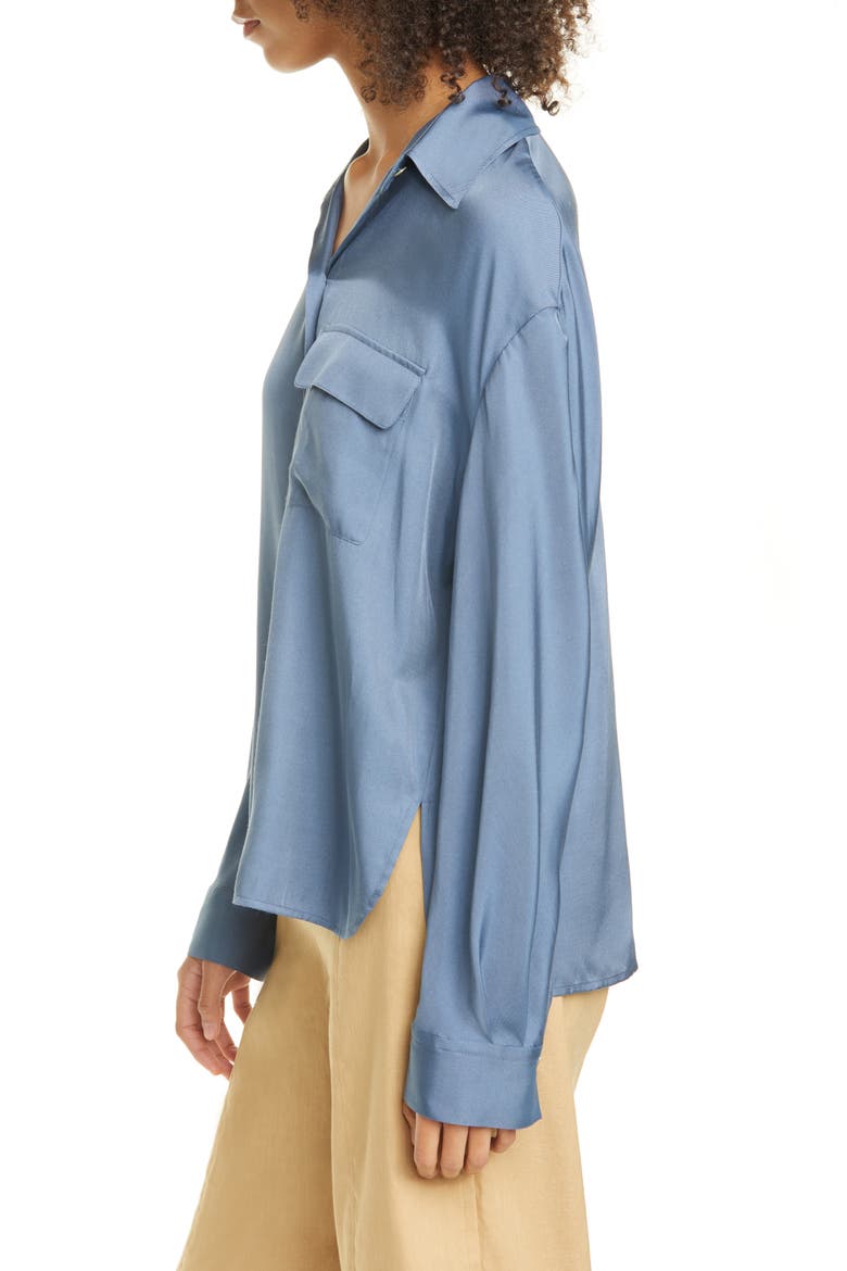 Easy Utility Silk Blend Button-Up Shirt, Alternate, color, MOSAIC BLUE