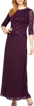 Alex Evenings Sequin Lace & Chiffon Gown