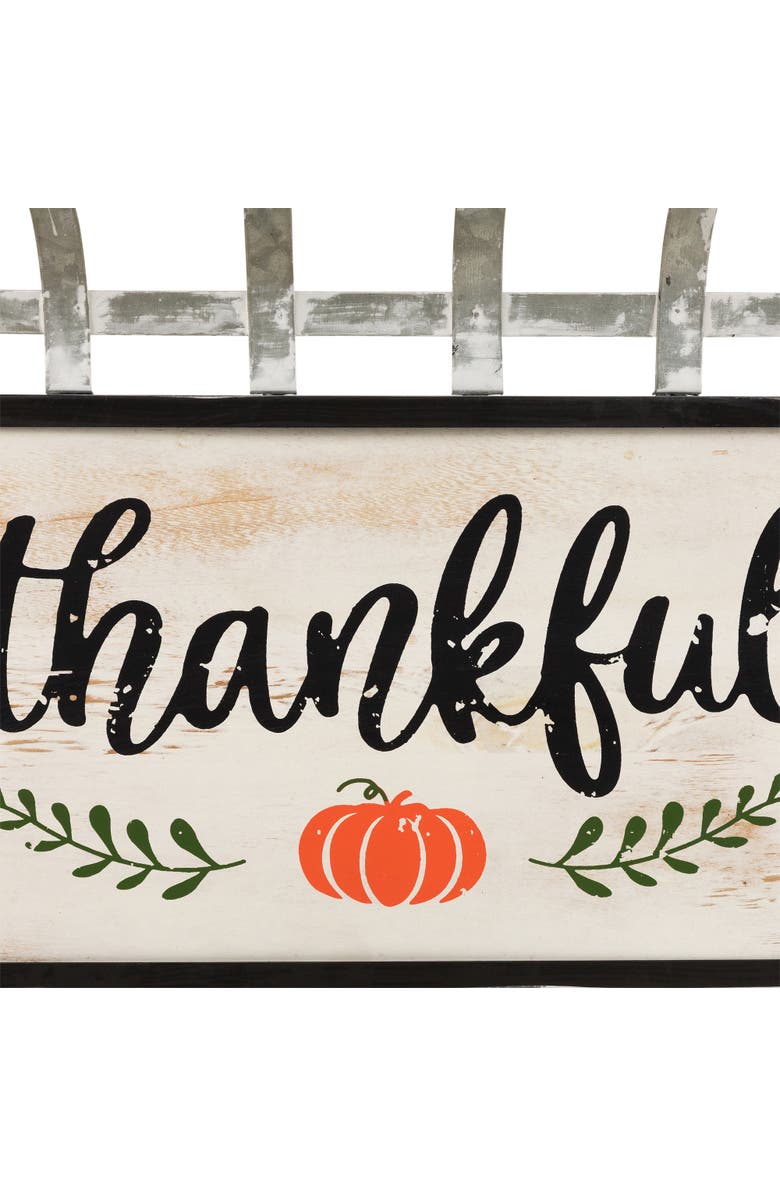 Northlight 24" Silver and White With a Pumpkin "Thankful" Rectangular Fall Serving Tray Sign, Alternate, color,