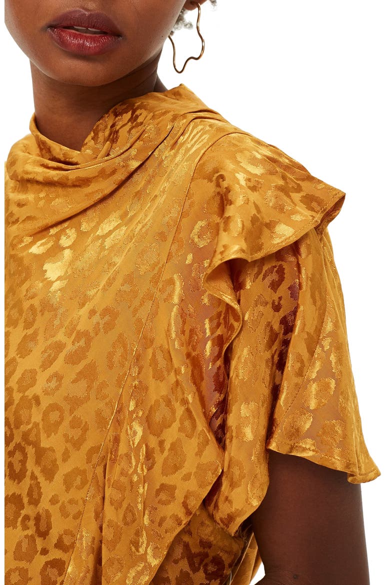 Jacquard Ruffle Blouse, Alternate, color, MUSTARD