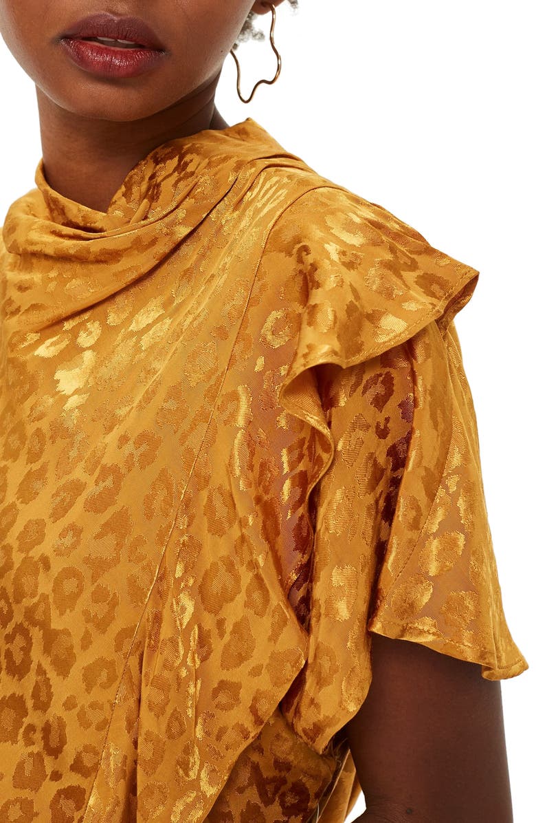 Topshop Jacquard Ruffle Blouse, Alternate, color, 