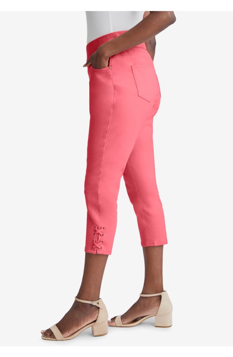 Jessica London Comfort Waist Stretch Denim Lace-Up Capri, Alternate, color, White