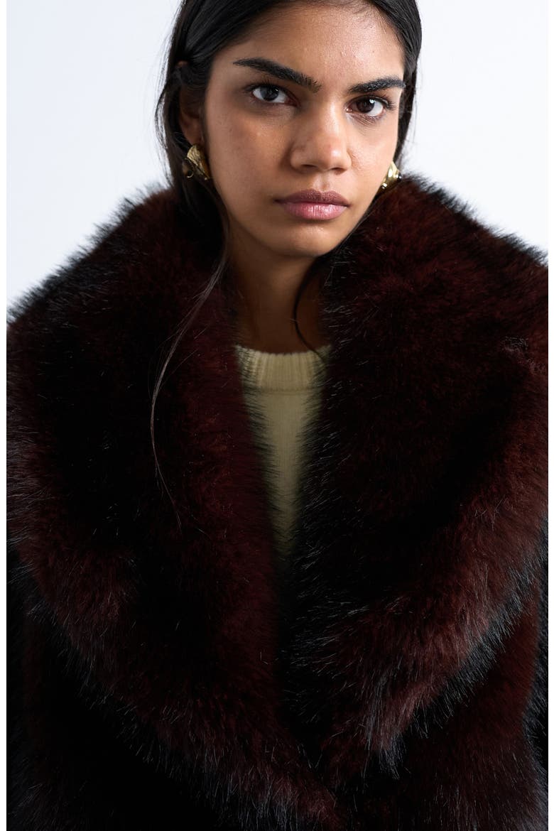 Boxy Faux Fur Coat, Alternate, color, BURGUNDY