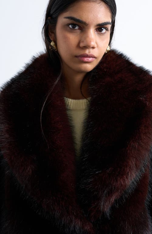 Topshop Boxy Faux Fur Coat In Burgundy
