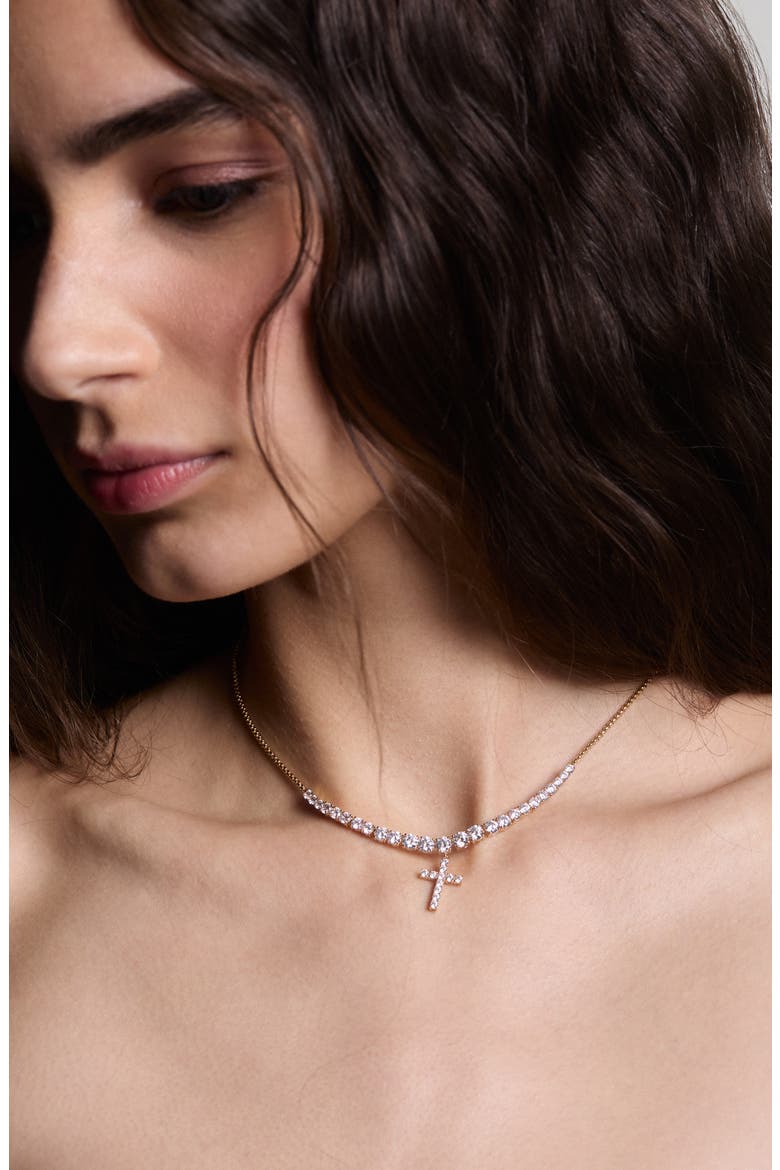 Astrid Cross Frontal Necklace, Alternate, color, GOLD