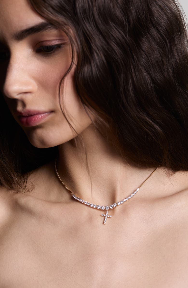 Nadri Astrid Cross Frontal Necklace, Alternate, color, Gold