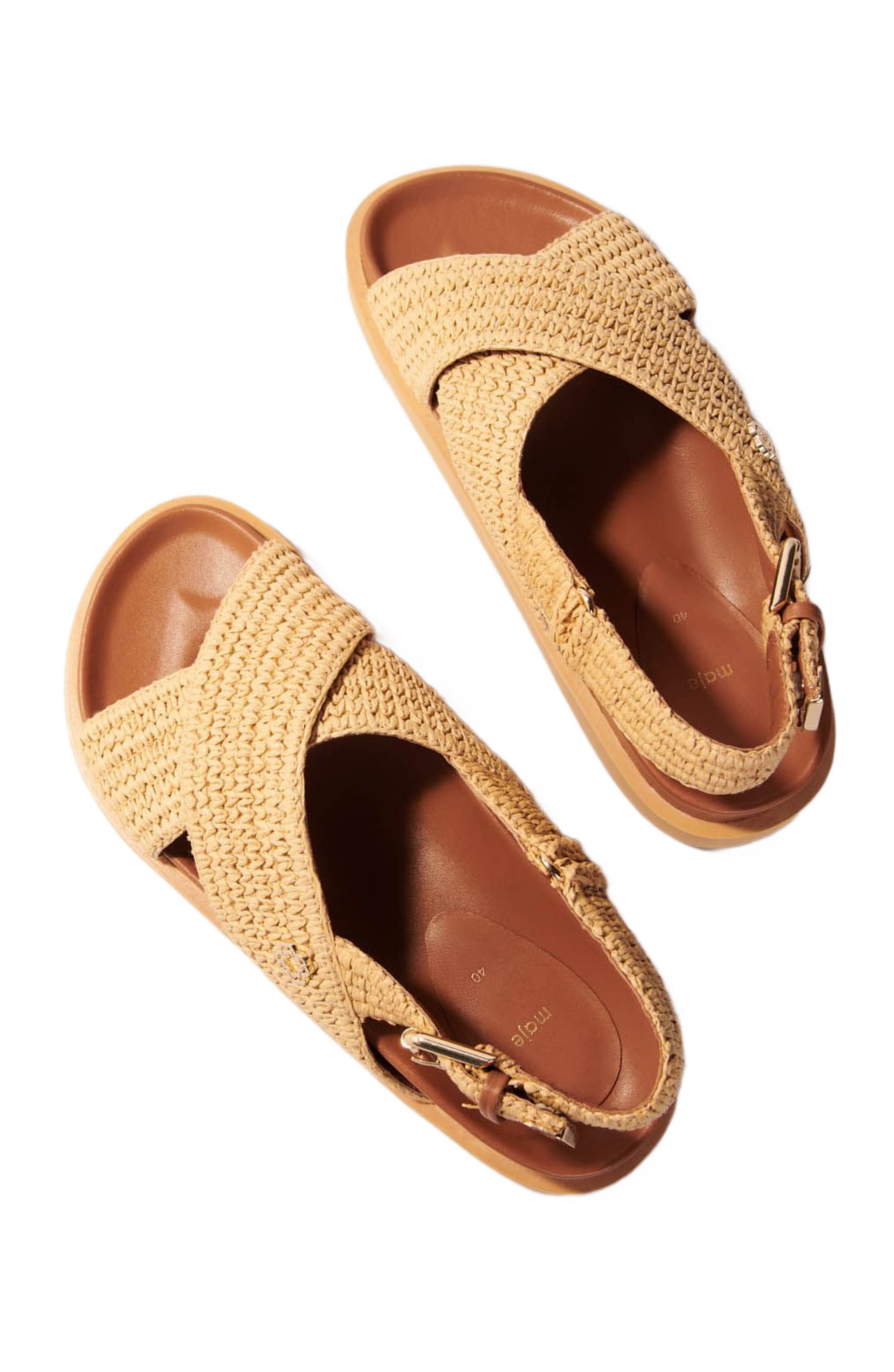 Raffia-effect flat sandals, Alternate, color, Beige