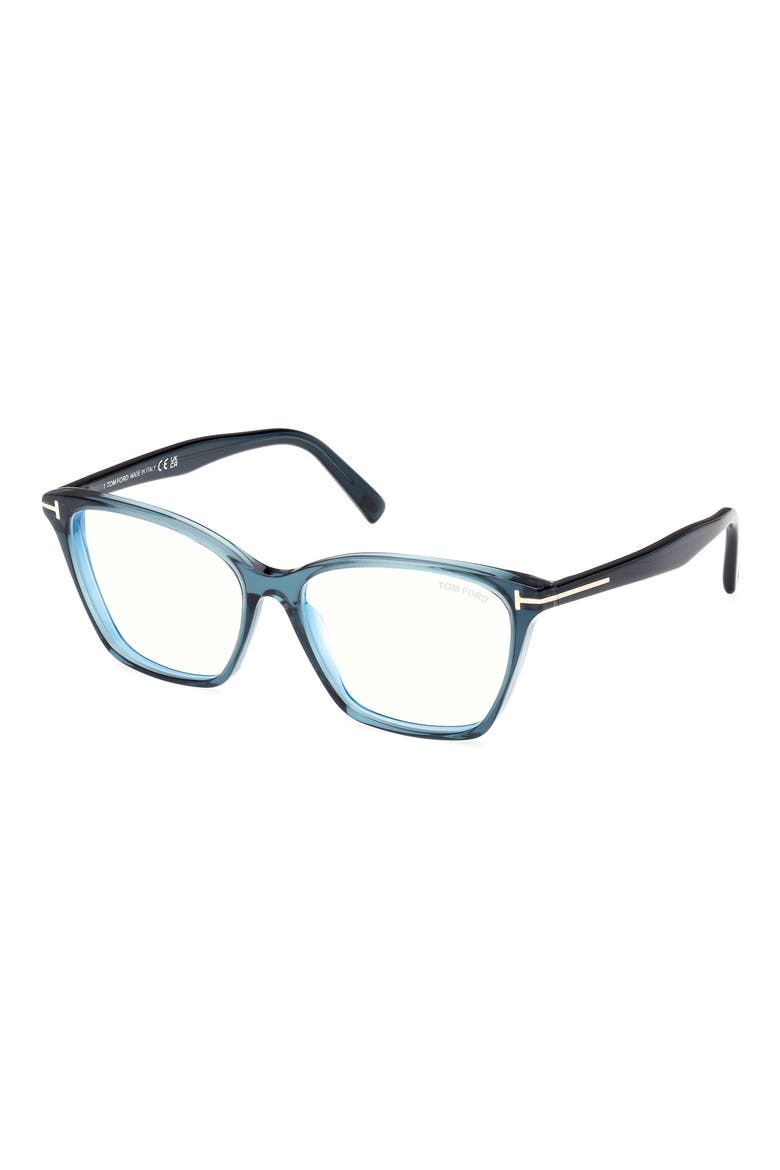 56mm Cat Eye Blue Light Blocking Optical Glasses, Alternate, color, TEAL / T LOGO / BLUE BLOCK