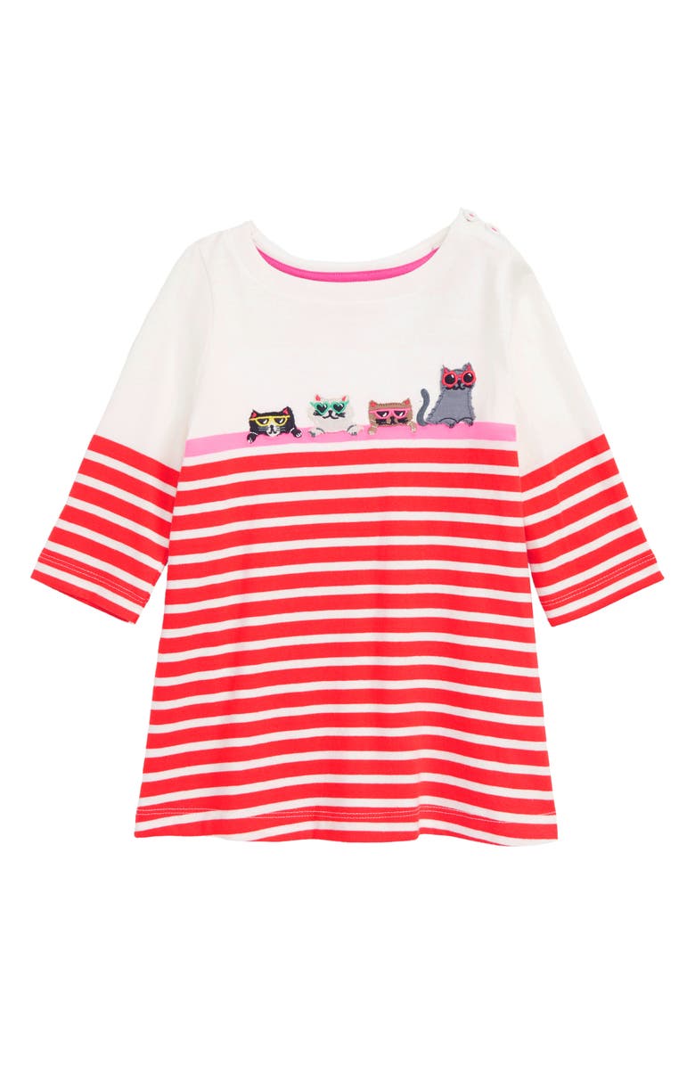 Mini Boden Stripe Appliqué Tunic, Main, color, 