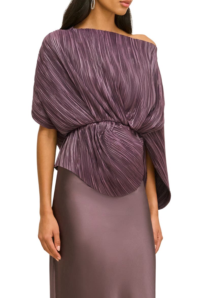 One-Shoulder Pleated Top, Alternate, color, WARM HAZE