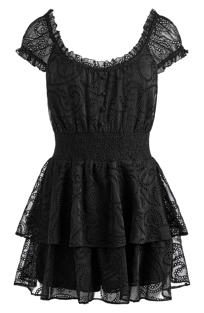 Alice + Olivia Gracie Ruffle Chiffon Eyelet Romper, Alternate, color,