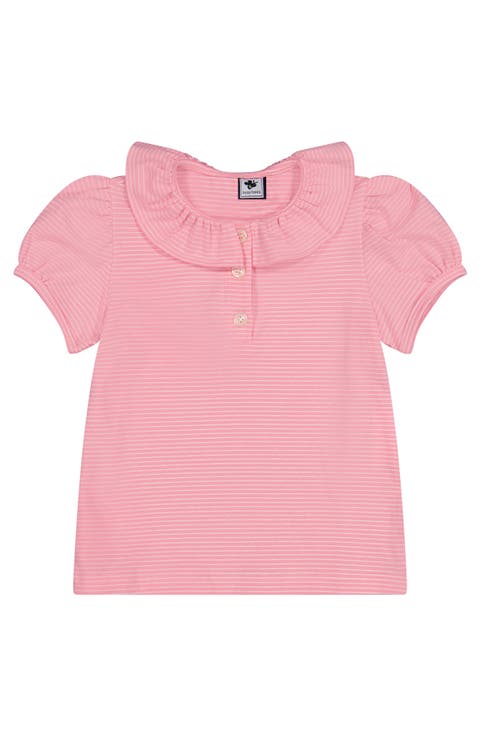 Eliza Ruffle Polo Pink Mini Stripe