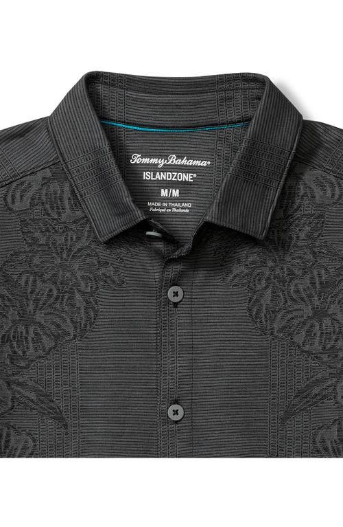 Tommy Bahama Palm Coast Cascade Vines Islandzone® Performance Short Sleeve Knit Button-up Shirt In Black