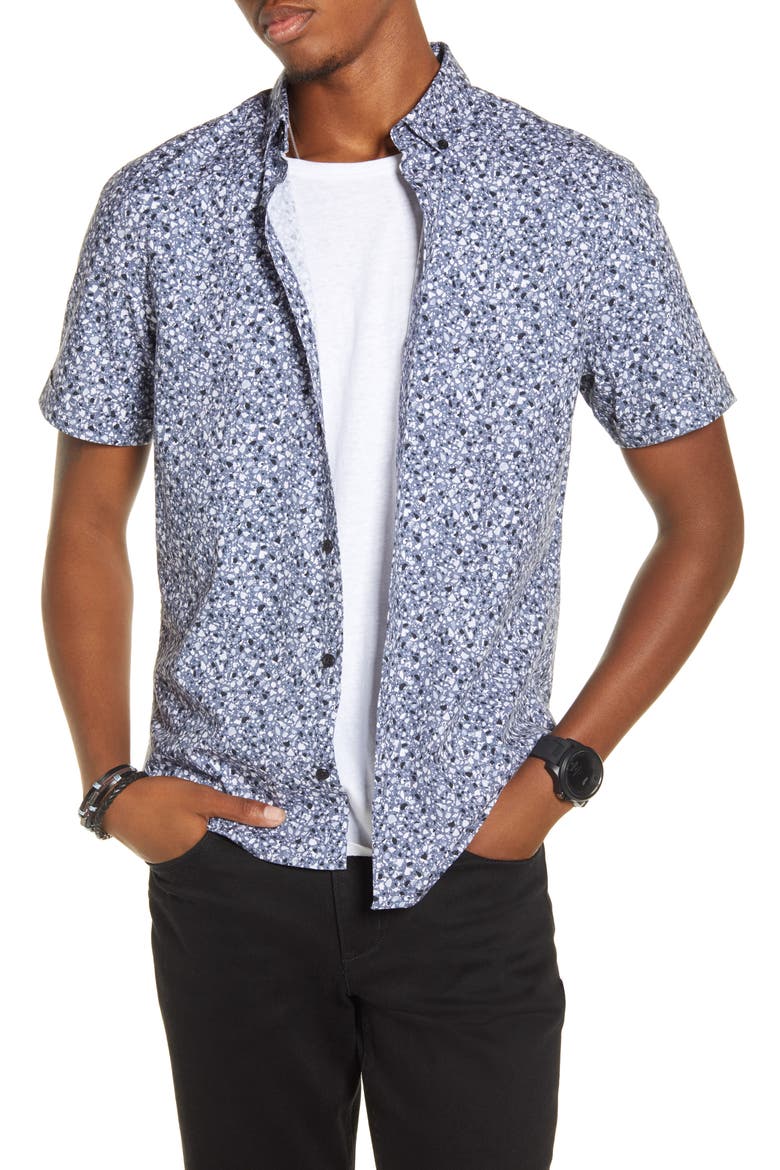x Alex Costa Short Sleeve Button Down Shirt, Main, color, NAVY TERRAZZO PRINT