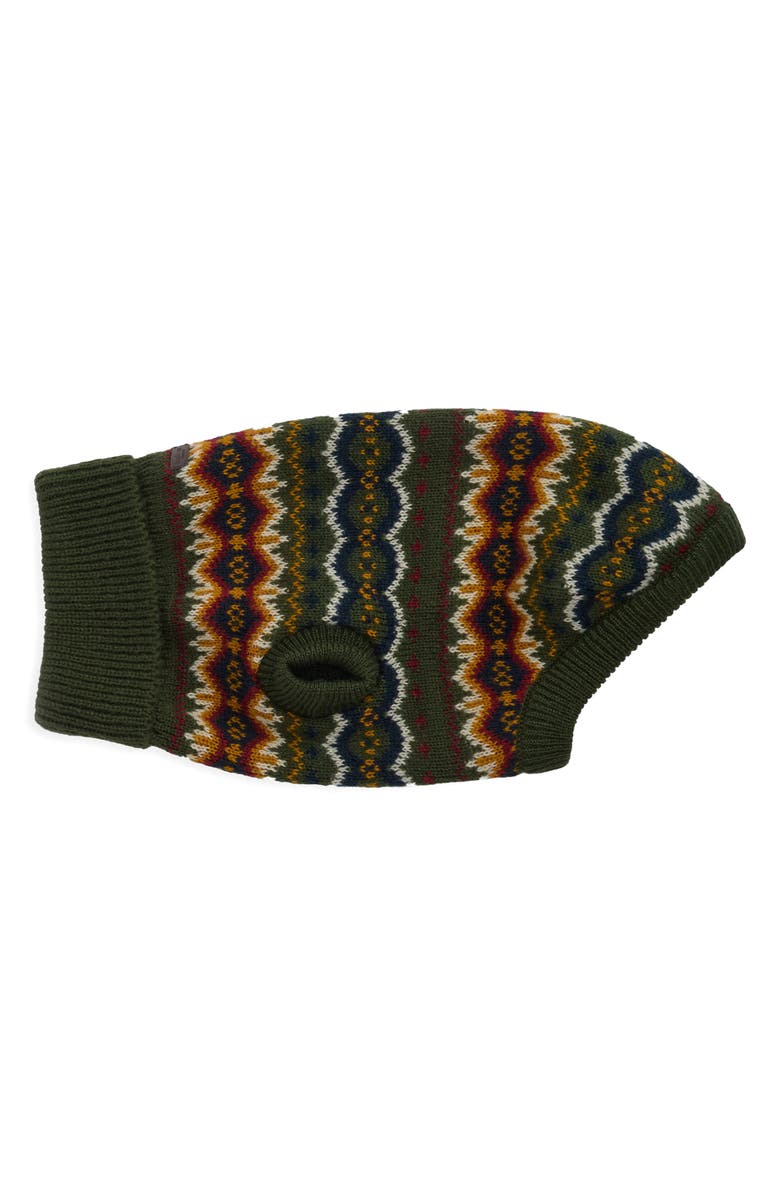 Barbour Fair Isle Dog Sweater & Matching Owners Hat Set, Alternate, color, Olive