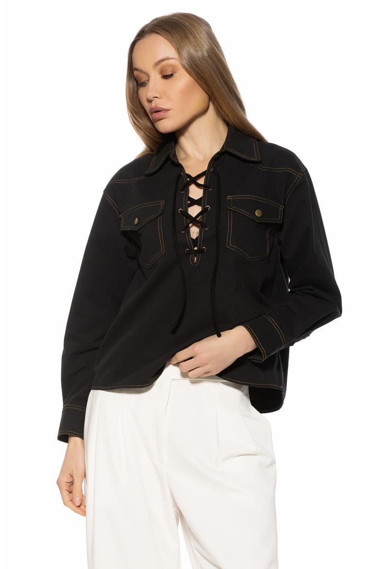 Thalina Lace-Up Western Shirt, Alternate, color, BLACK