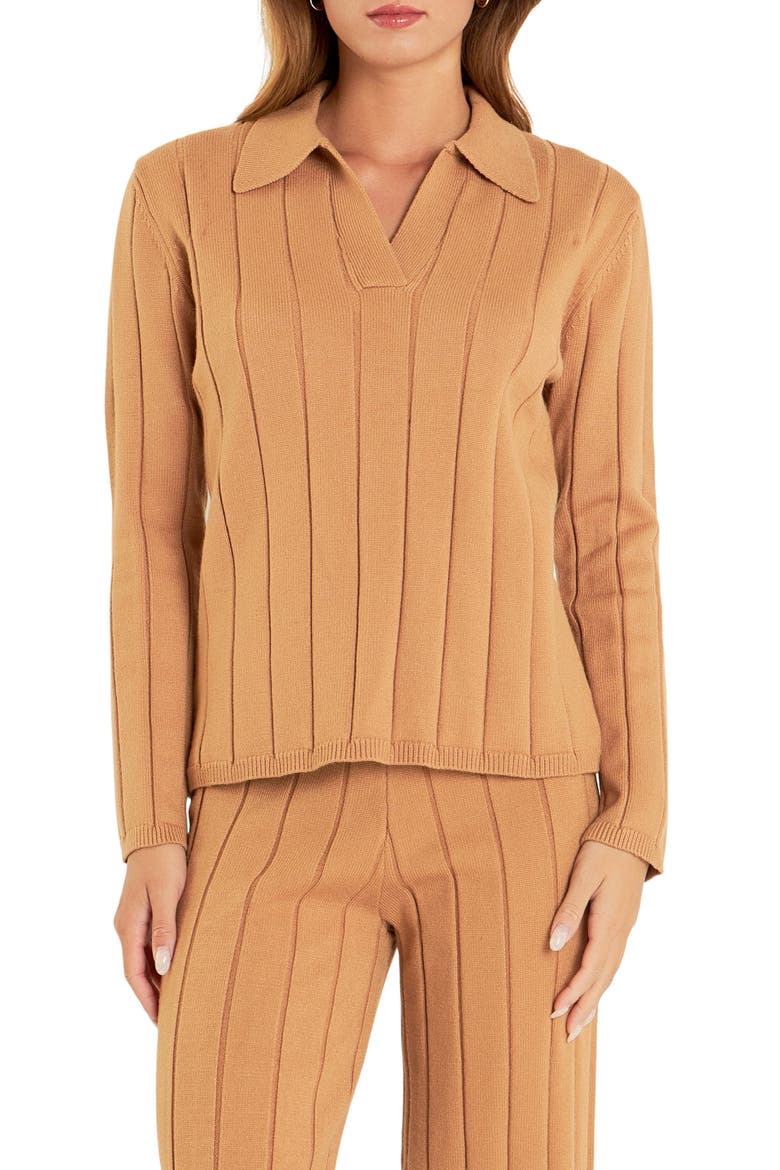 Long Sleeve Rib Knit Top, Main, color, CAMEL