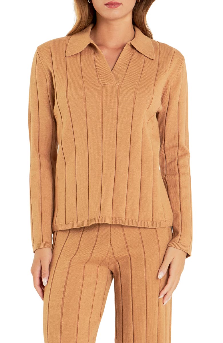 English Factory Long Sleeve Rib Knit Top, Main, color, Camel