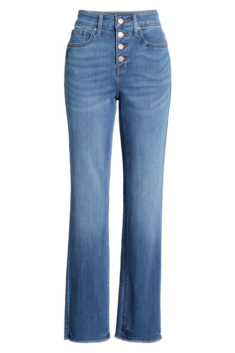 Marilyn High Waist Button Fly Raw Hem Straight Leg Jeans, Alternate, color, WILD RIVER