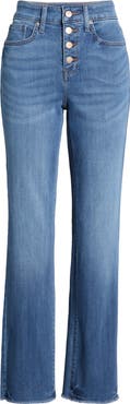 NYDJ Marilyn High Waist Button Fly Raw Hem Straight Leg Jeans
