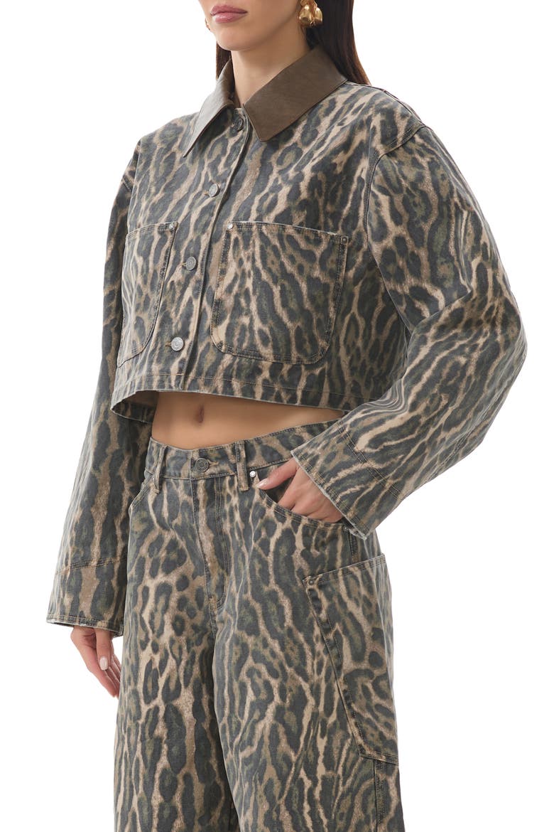 Wrenley Leopard Crop Denim Jacket, Alternate, color, CAMO LEOPARD