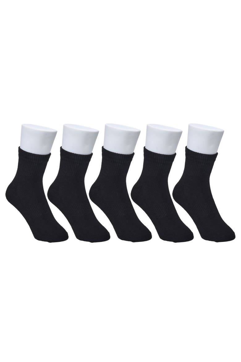 Organic Cotton Half Cushion Quarter Sock 5-Pack, Main, color, Black