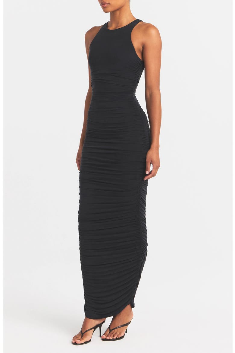 Cupro Jersey Ruched Long Dress, Alternate, color, OBSIDIAN