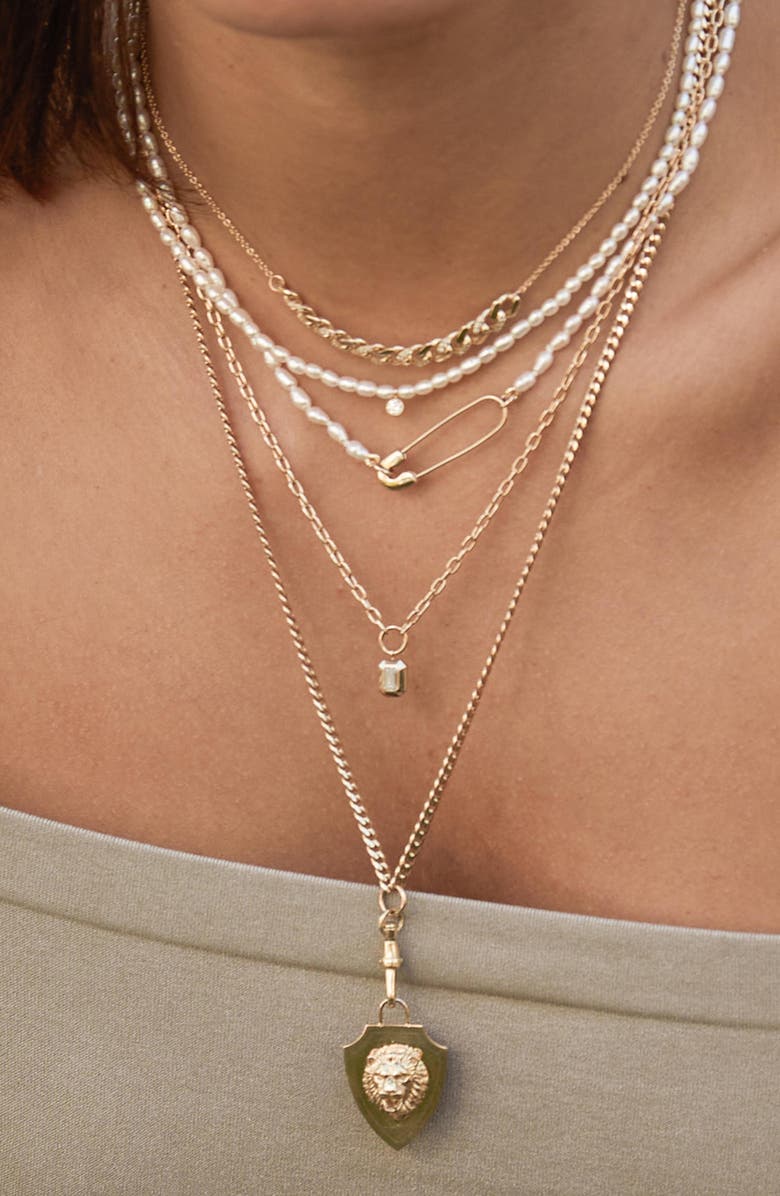 Zoë Chicco Freshwater Pearl Diamond Pendant Necklace, Alternate, color, 14K Yellow Gold