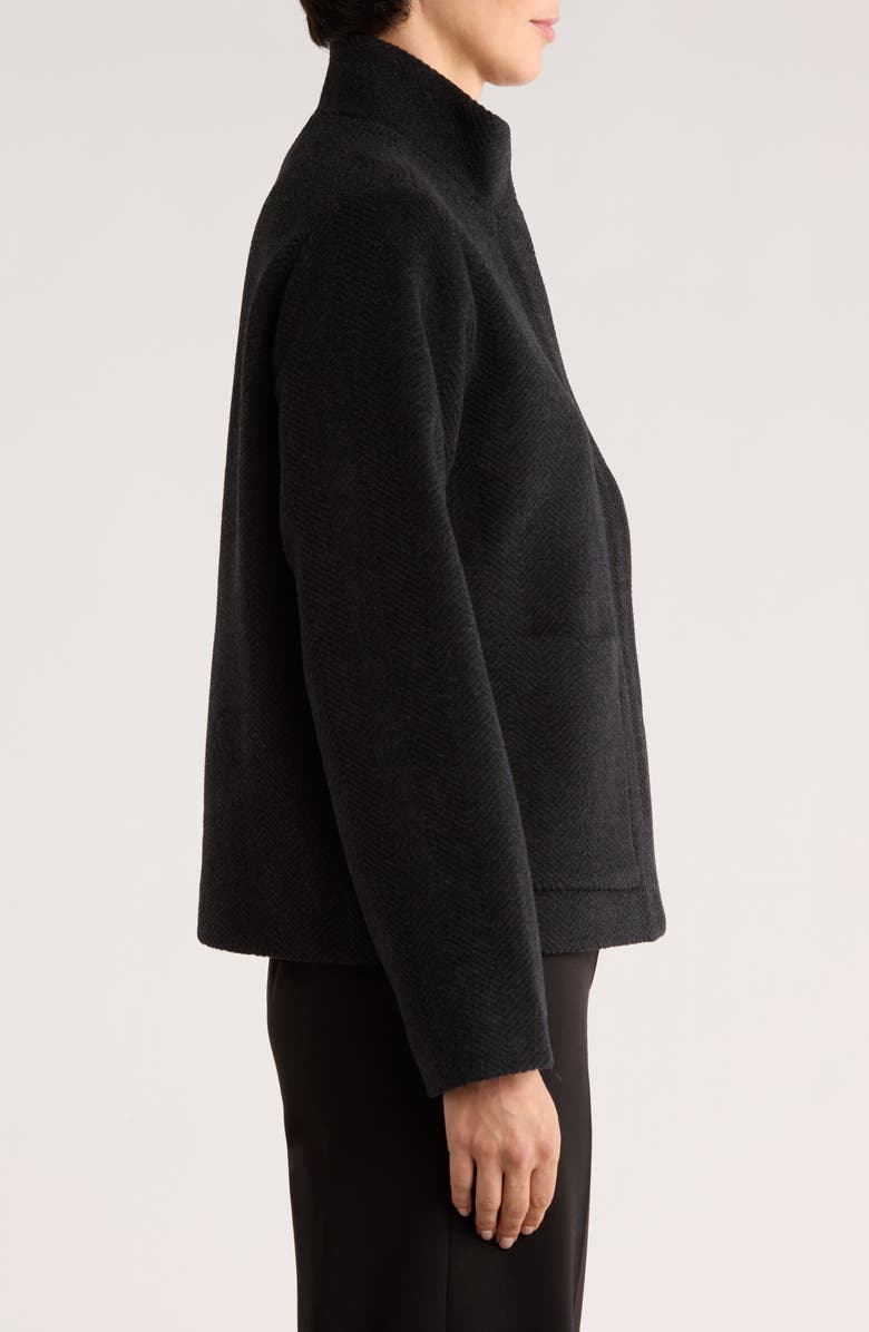 Eileen Fisher High Collar Short Wool Coat, Alternate, color, Char