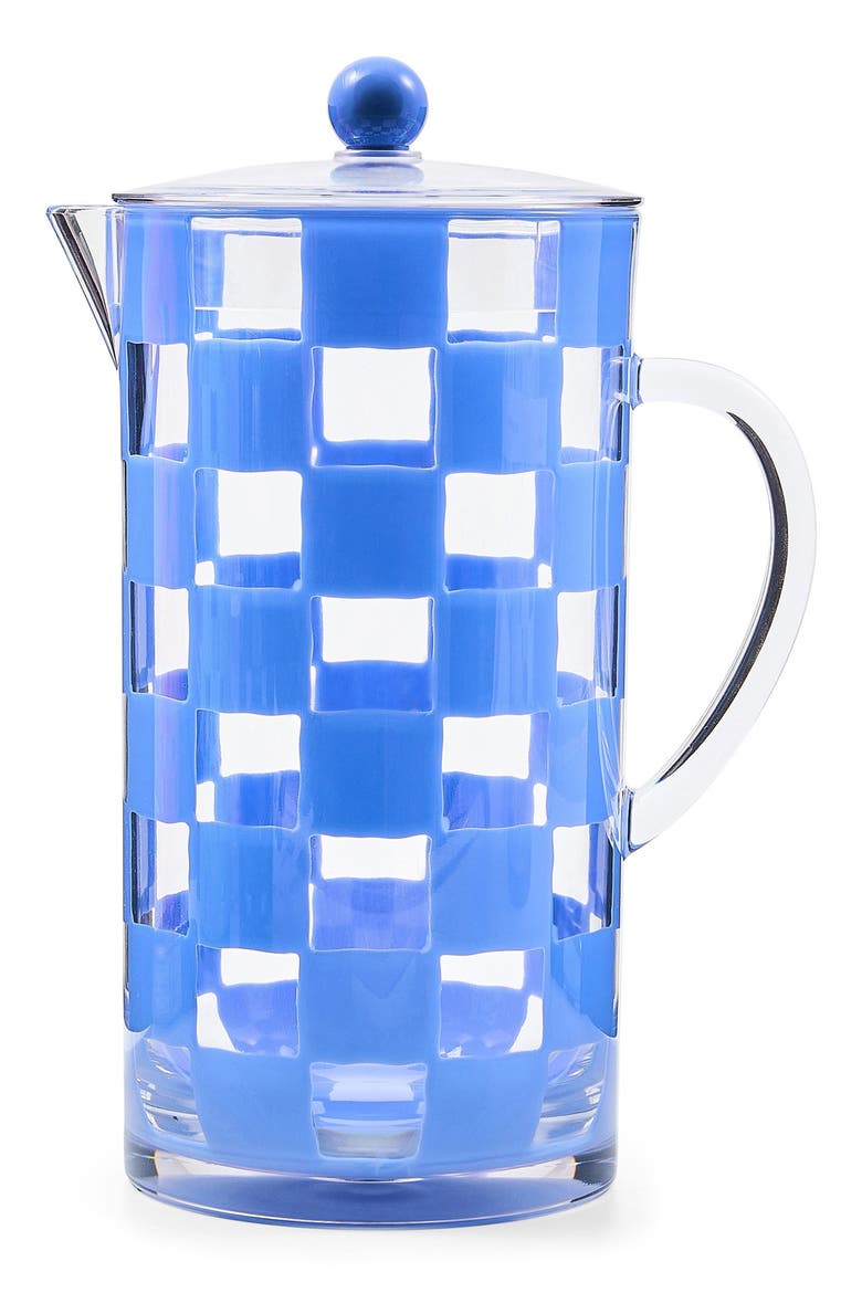 Blue Check Acrylic Pitcher, Main, color, BLUE