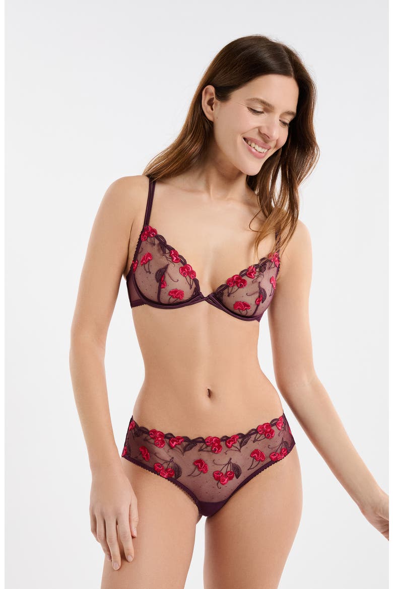 It's Cherry Prune Embroidered Thong, Alternate, color, PLUM