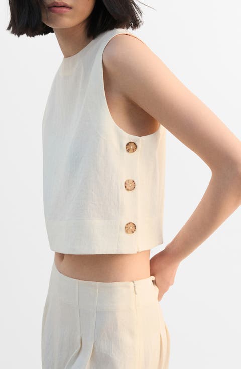 Side Button Sleeveless Crop Top