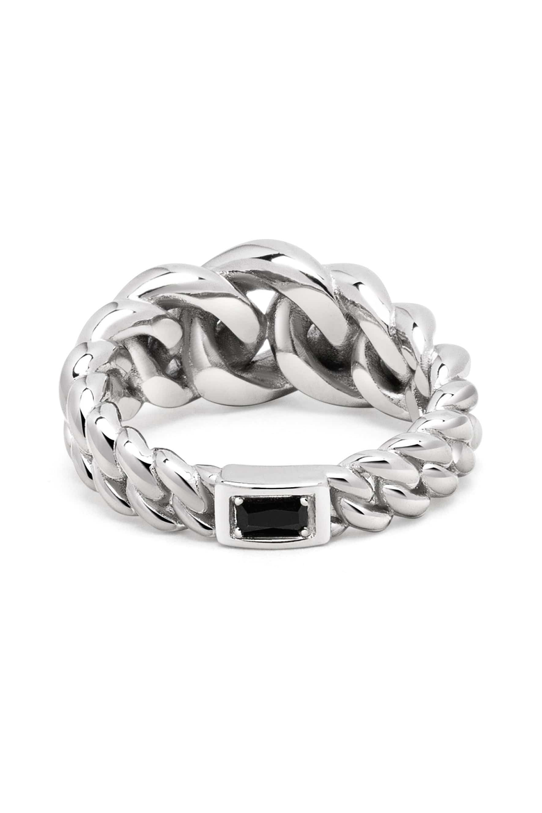 Curb Link Ring, Alternate, color, Silver / Black Agate