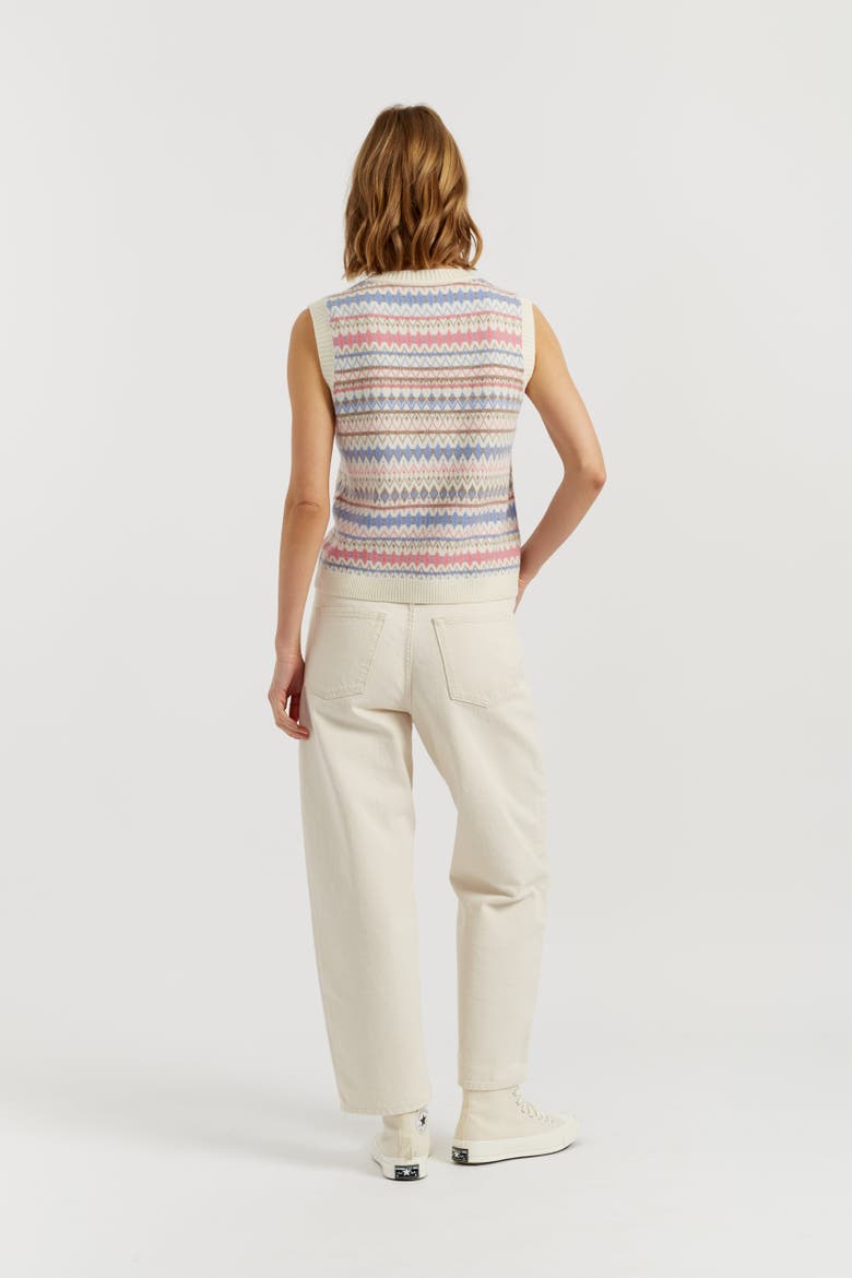 Wool-Cashmere Fair Isle V-neck Tank, Alternate, color, Cream
