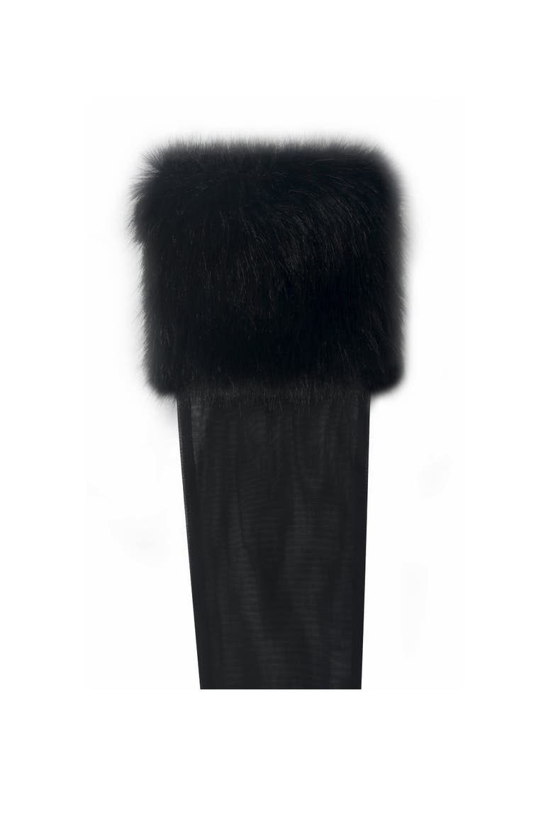 Eve Fur-Trimmed Mesh Opera-length Gloves, Alternate, color, Black