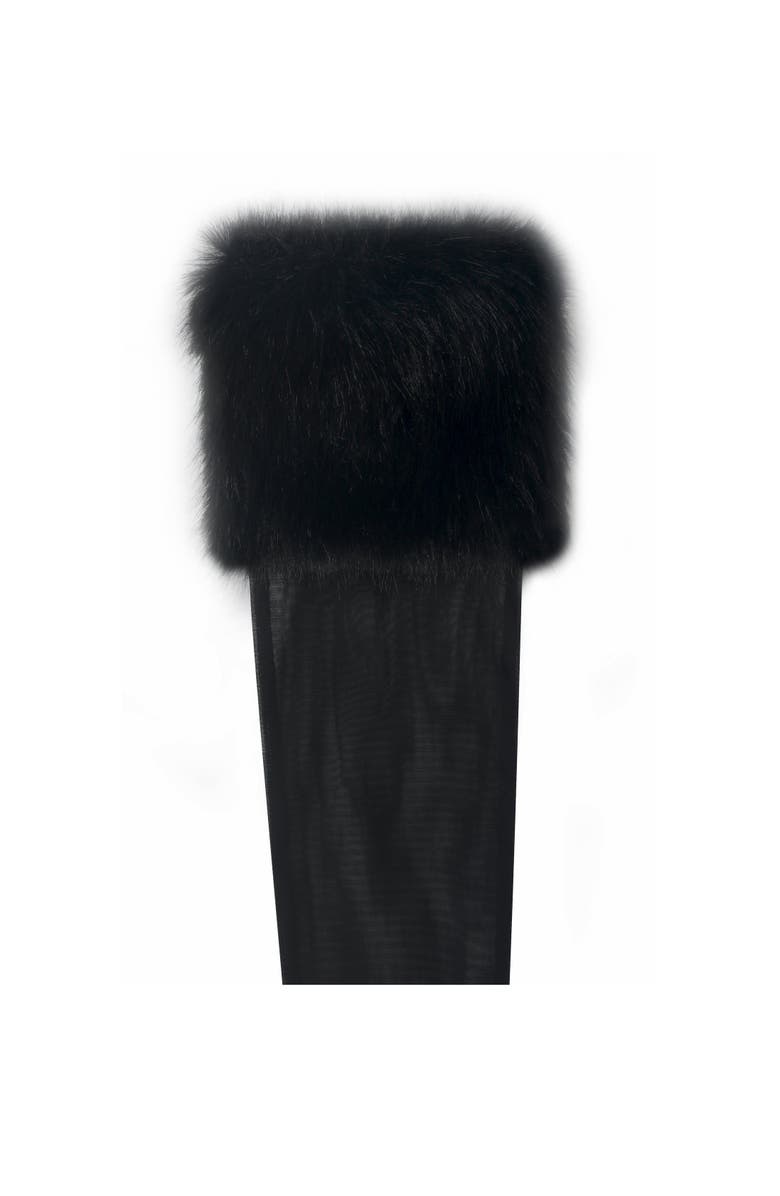 Miss Circle Eve Fur-Trimmed Mesh Opera-length Gloves, Alternate, color, Black