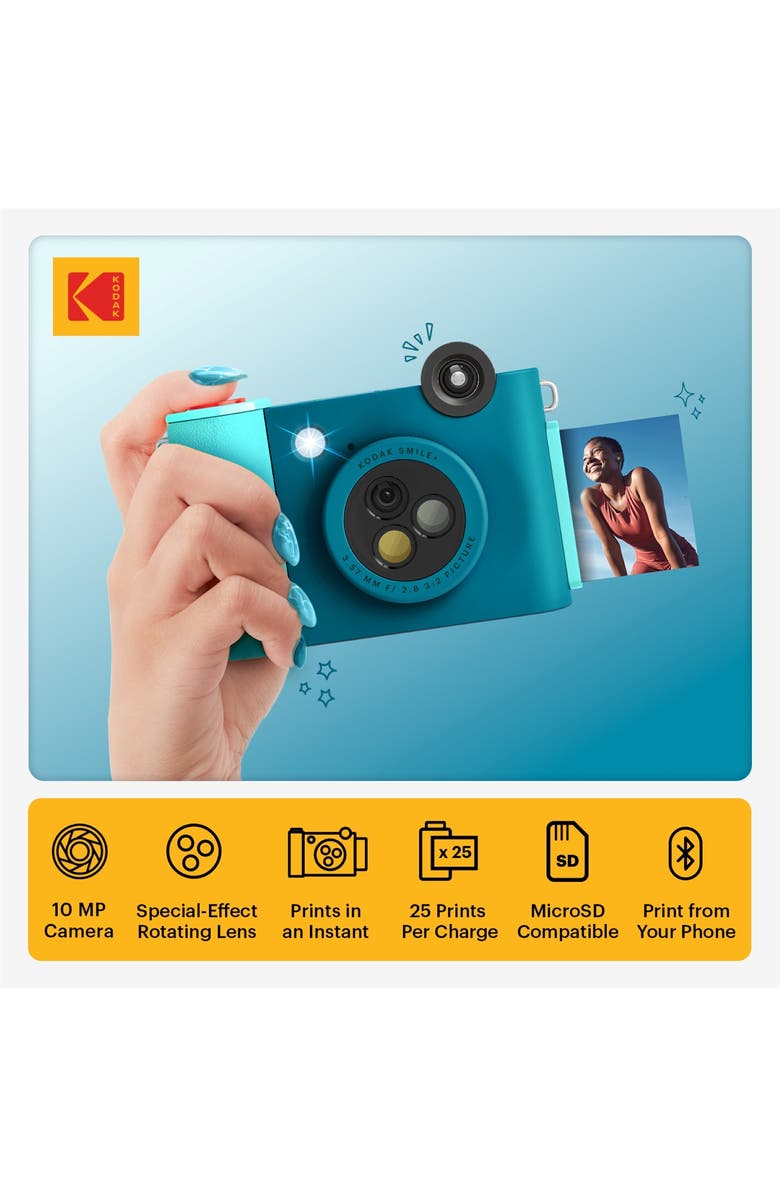 Kodak Smile+ Wireless 2x3 Digital Instant Print Camera with Effect Lenses & Zink Technology, Alternate, color, Blue