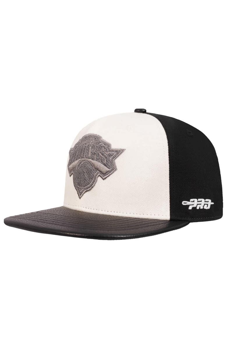 PRO STANDARD Men's Pro Standard  Cream/Black New York Knicks French Terry Snapback Hat, Alternate, color, Cream
