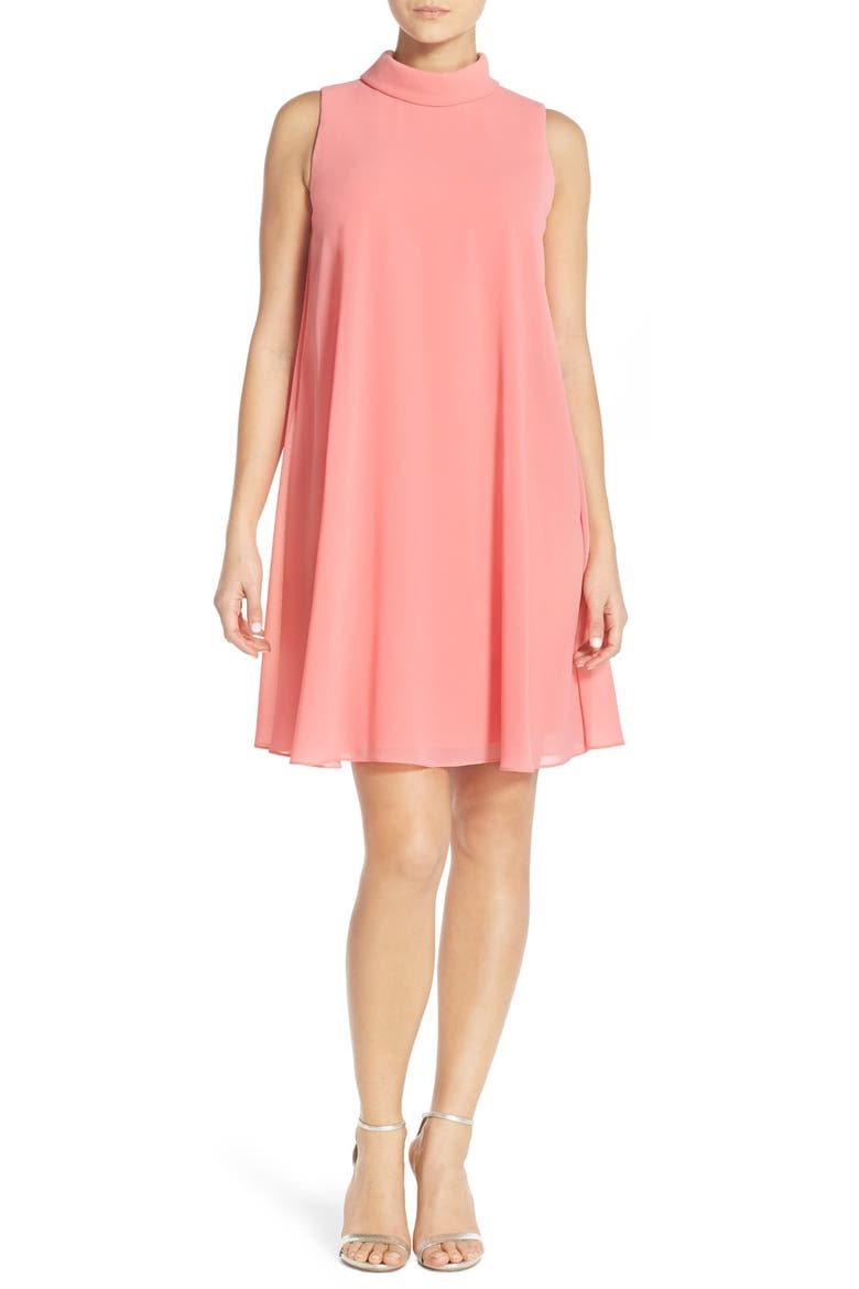 Mock Neck Chiffon Trapeze Dress, Alternate, color, GUAVA