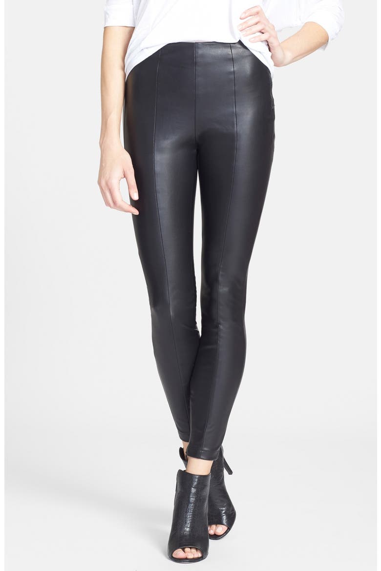 Faux Leather Trousers, Main, color, BLACK