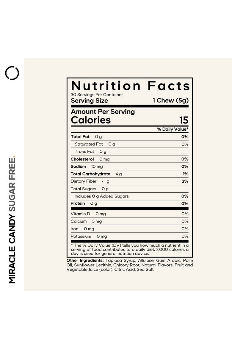 Miracle Candy Mixed Berry, 0g Sugar Low Calorie Soft Chews, Allulose, Prebiotic Fiber, Alternate, color, White